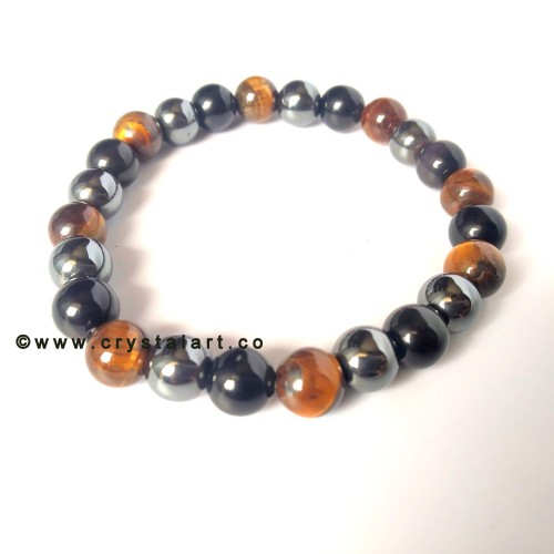 Triple Protection of Tiger Eye, Black Obsidian and Hematite 8 MM Plane Beads Bracelets Unisex