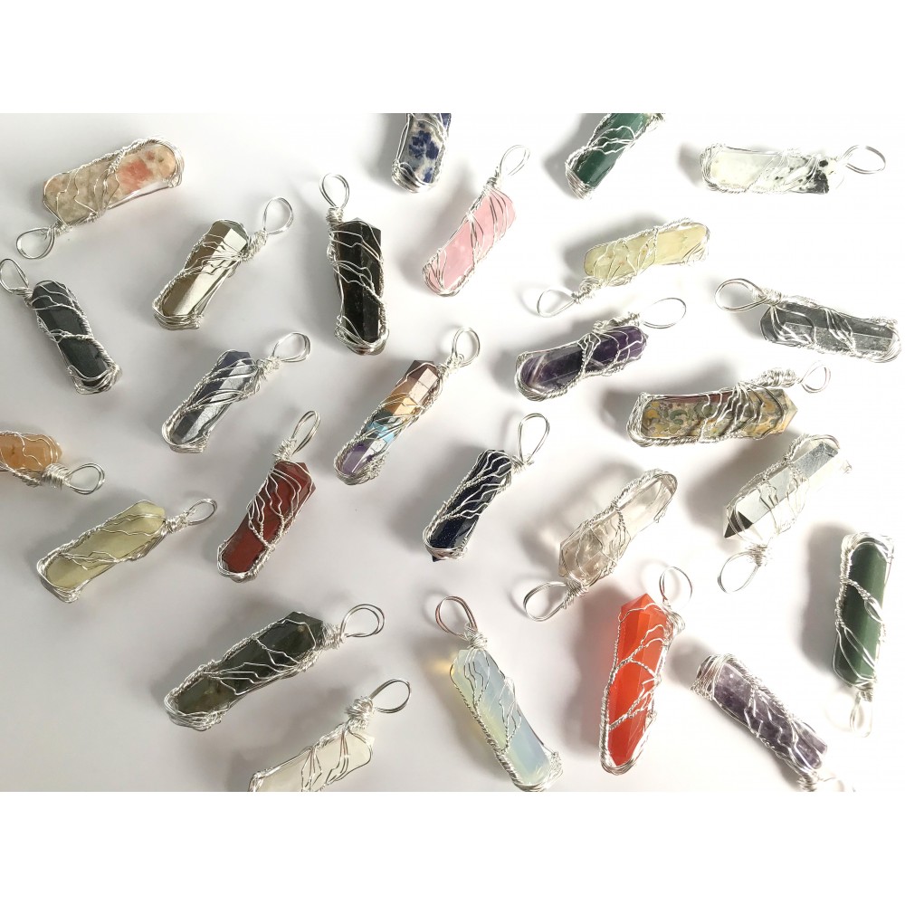 Mix Gemstone Double Terminated Points Fully Wrapped Pendants