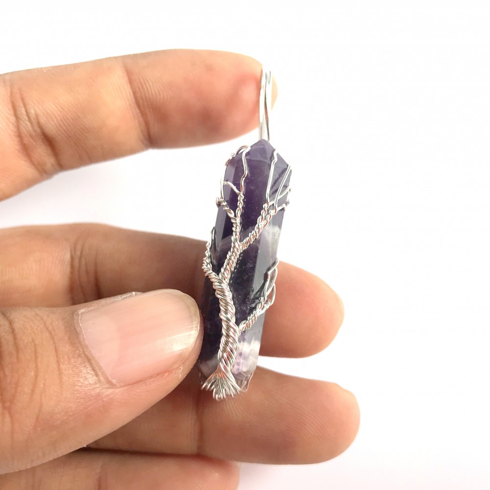 Chevron Amethyst Double Terminated Points Fully Wrapped Pendants