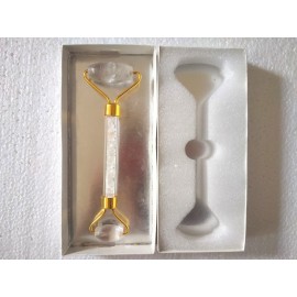 Clear Quartz Golden Massage Roller with Case and Chips Stone Inside Handle