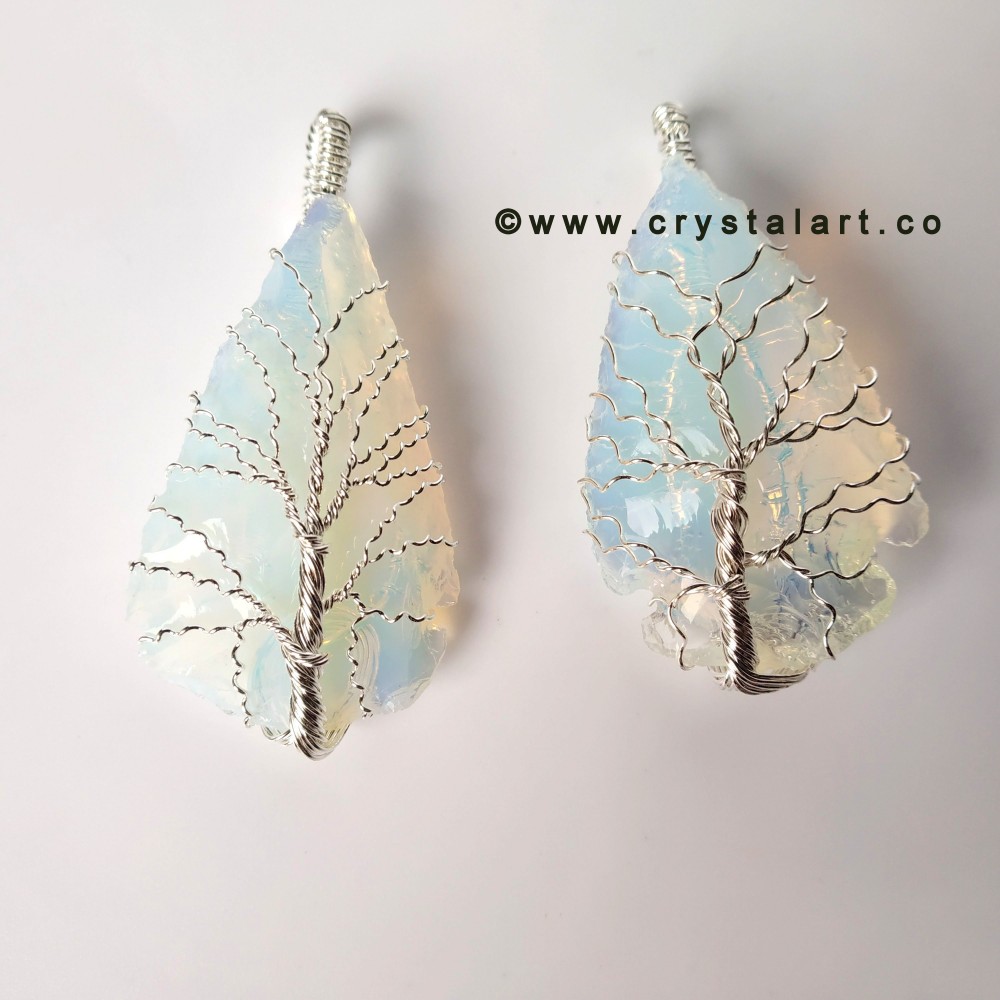 Opalite Silver Wire Wrapped Arrowhead Stone Pendants