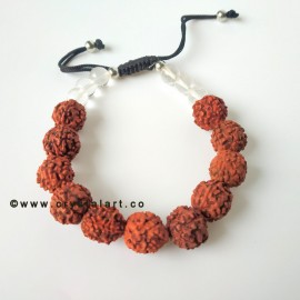 Rudraksha with Clear Quartz Stones Black Slider Cord Beaded Bracelets Unisex