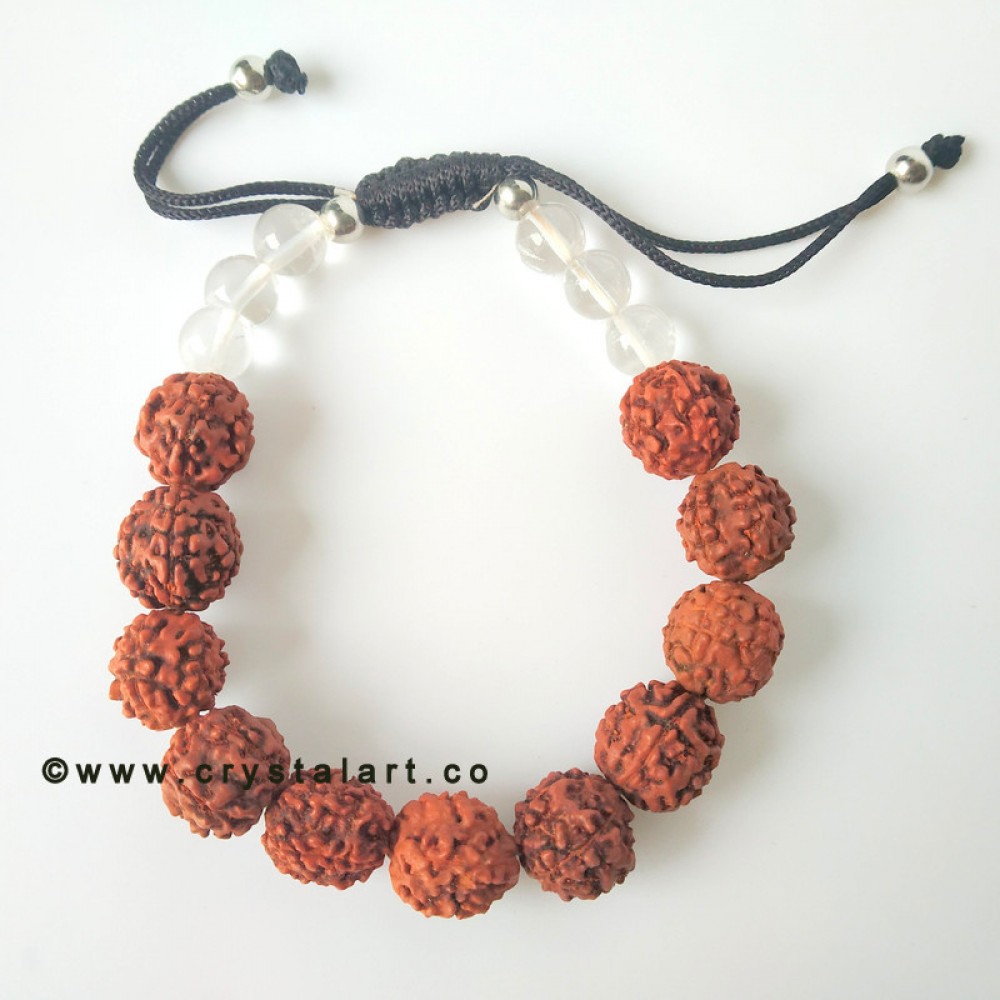 Rudraksha with Clear Quartz Stones Black Slider Cord Beaded Bracelets Unisex