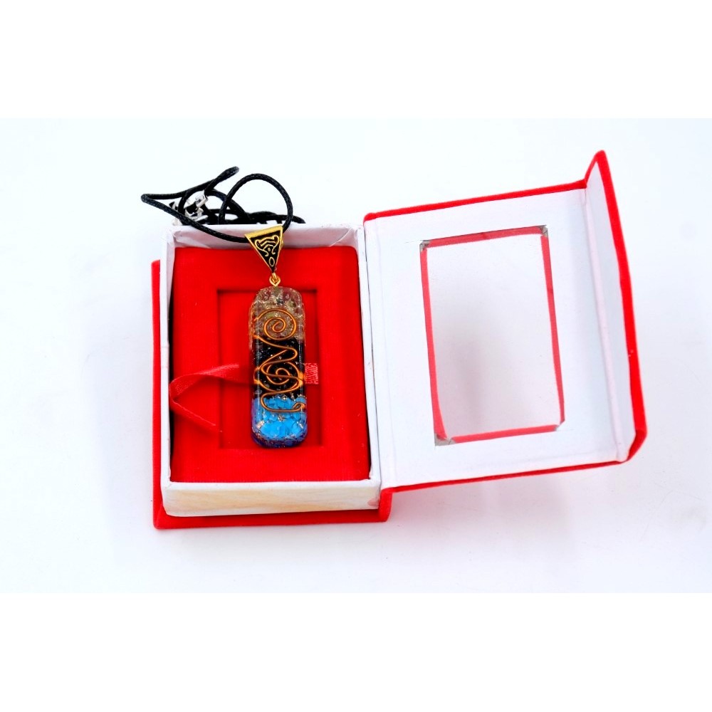 Tourmaline Turquoise and Perifot Layers 50 mm Cube Shape Orgone Pendants With Case