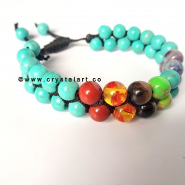 Chakra with Turquoise Double Layer Slider Cord 8 MM Plane Beads Bracelets Unisex