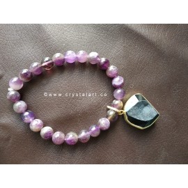 Black Onyx Sulemani Druzy Charm With Amethyst 8 MM Plane Beads Bracelets