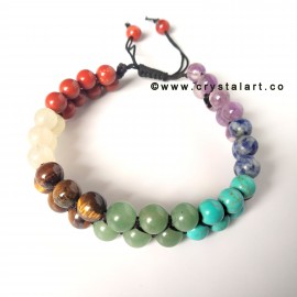 Natural Chakra Stones Double Layer Slider Cord 8 MM Plane Beads Bracelets Unisex