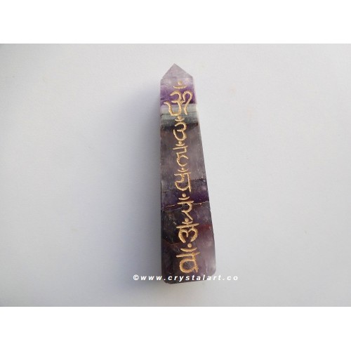 African Amethyst Chakra Sanskrit Symbol Engraved Slop Tower Points