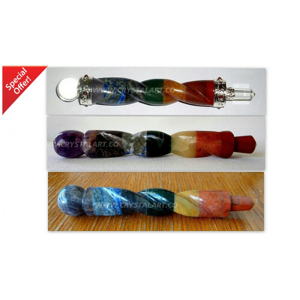 Gemstone Chakra Bonded Twisted Healing Stick