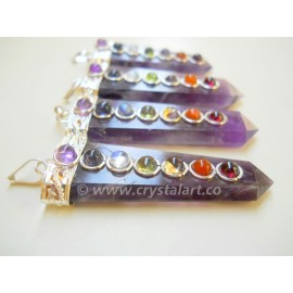 Amethyst Seven Chakra Flat Point Pendants