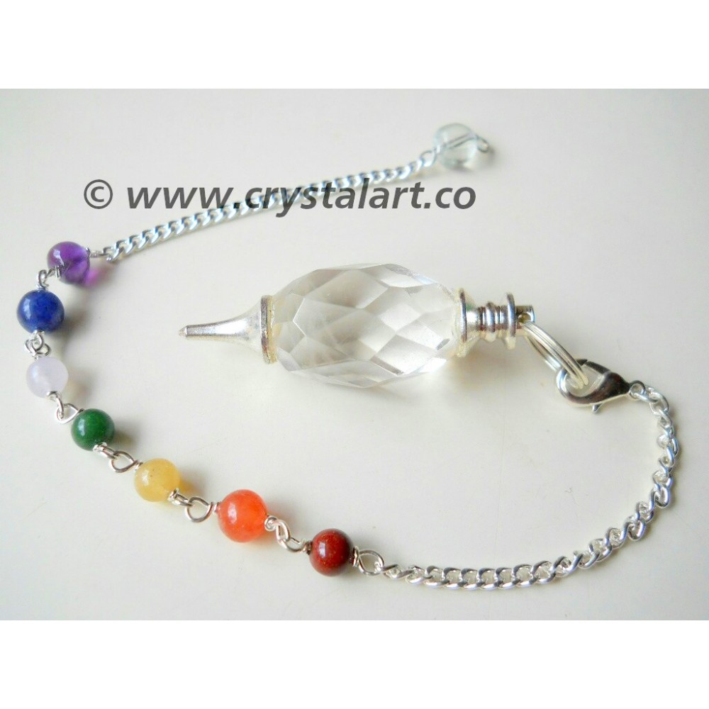 Clear Quartz Faceted Ling Chakra Chain Pendulum