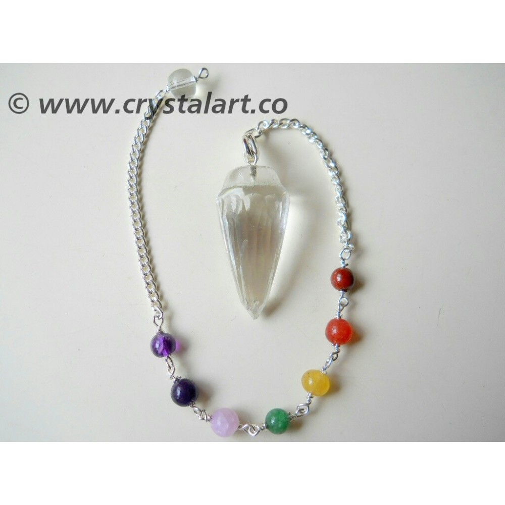 Clear Quartz Faceted Drop Chakra Chain Pendulum