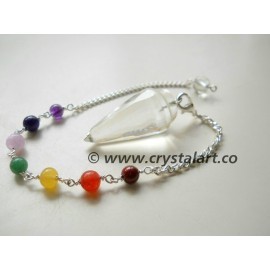 Clear Quartz Faceted Drop Chakra Chain Pendulum