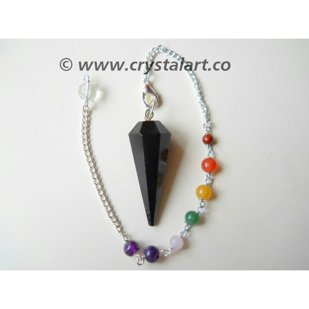 Black Agate Faceted Chakra Chain Pendulum