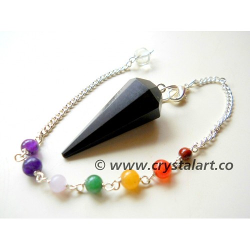 Black Agate Faceted Chakra Chain Pendulum