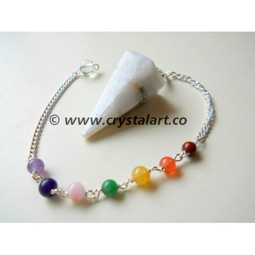 White Rainbow Moonstone Faceted Chakra Chain Pendulum