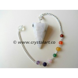 White Rainbow Moonstone Faceted Chakra Chain Pendulum