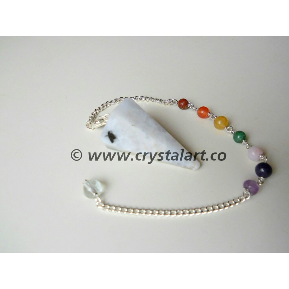 White Rainbow Moonstone Faceted Chakra Chain Pendulum