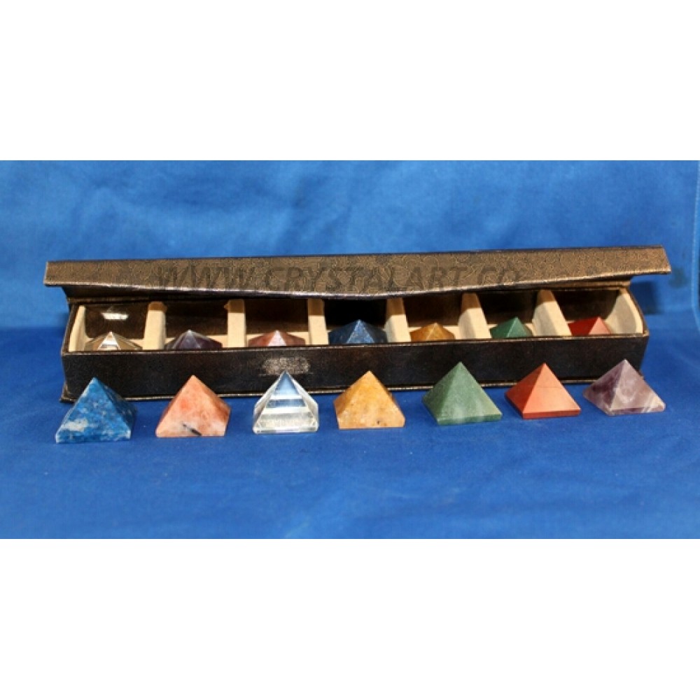 Seven Chakra Gemstone Pyramid set with Box