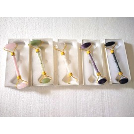 Mix Gemstone Golden Massage Roller with Case and Chips Stone Inside Handle Pack of 5 Piece