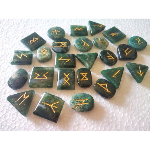 Moss Agate Free Form Cabochon Shape Rune Set