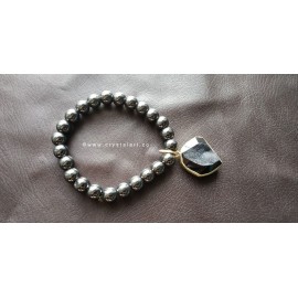 Hematite with Black Onyx Druzy Charm 8 MM Plane Beads Bracelets