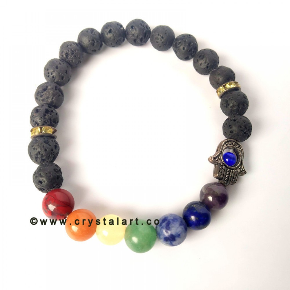 Lava stone hamsa charm 8 mm beads bracelets