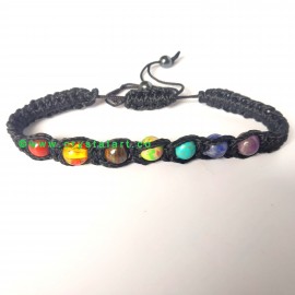 Chakra Stones Black Slider Cord 8 MM Plane Beads Natural Stones Bracelets Unisex