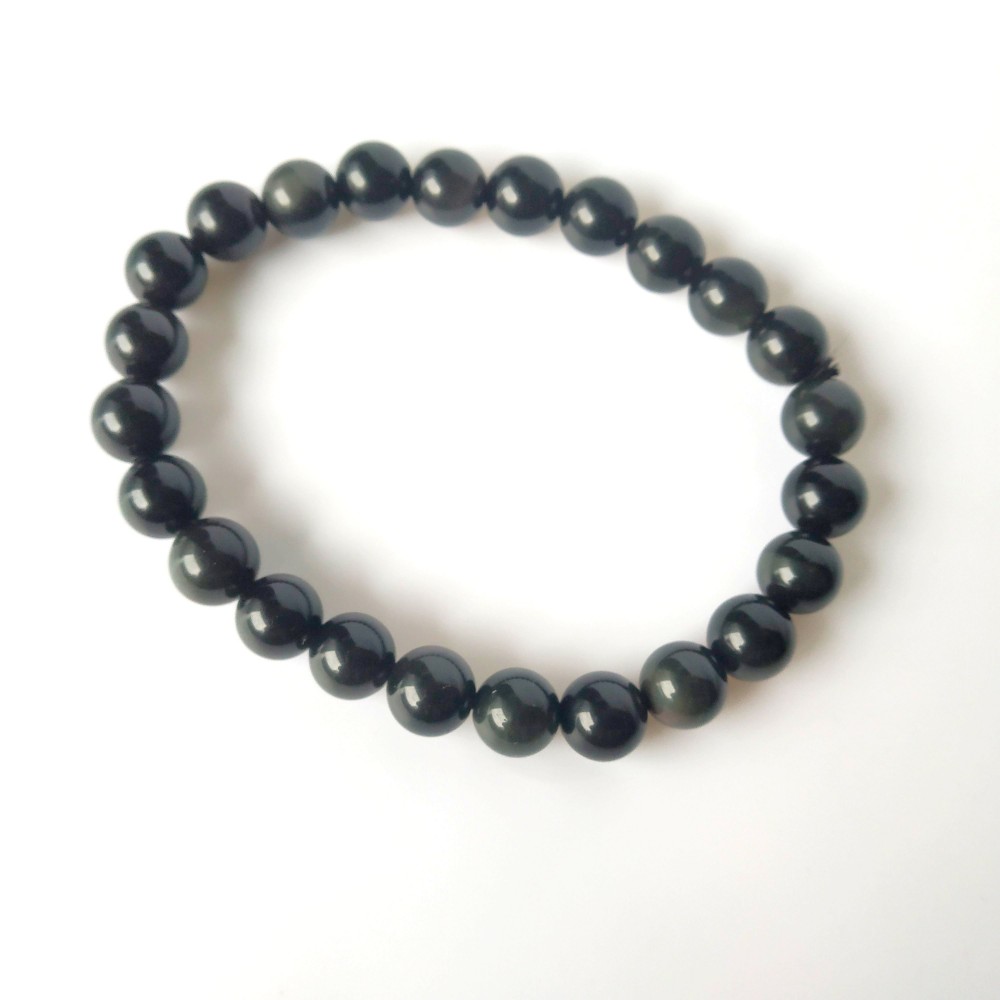 Black Obsidian 8 MM Natural Stones Plane Beads Bracelets Unisex