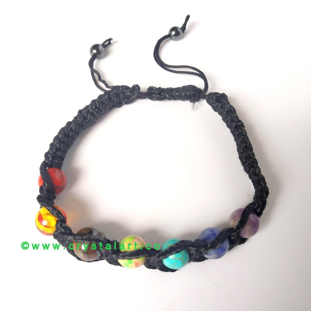 Chakra Stones Black Slider Cord 8 MM Plane Beads Natural Stones Bracelets Unisex