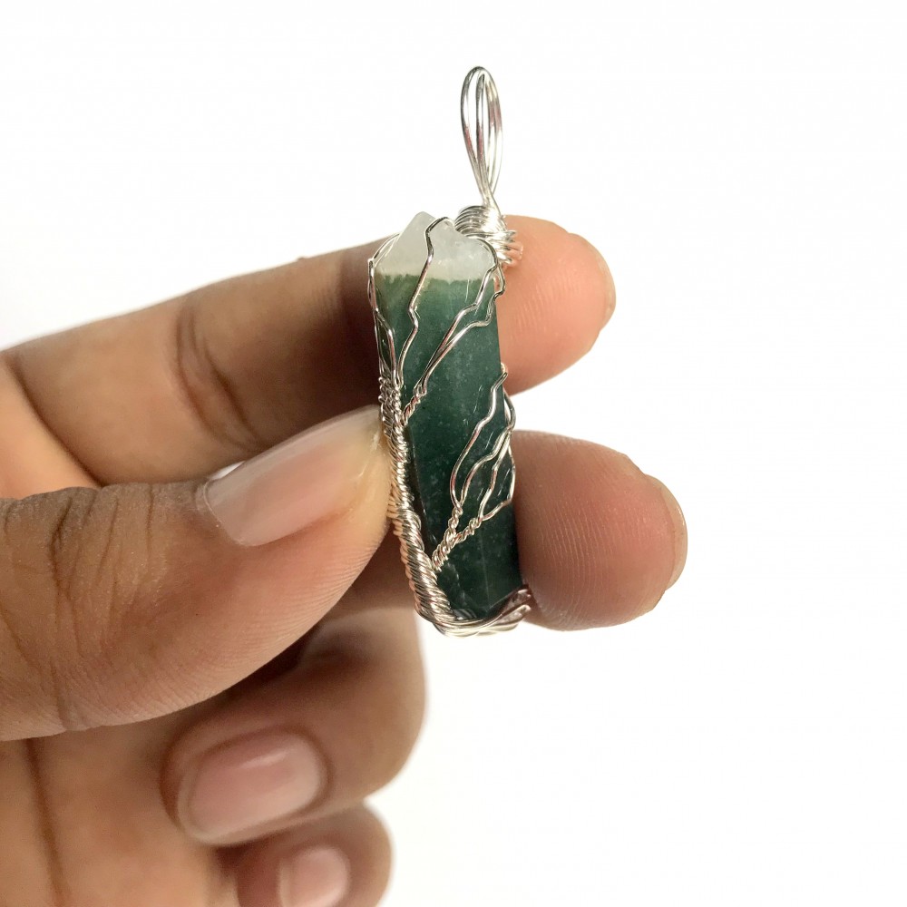 Moss Agate Double Terminated Points Fully Wrapped Pendants