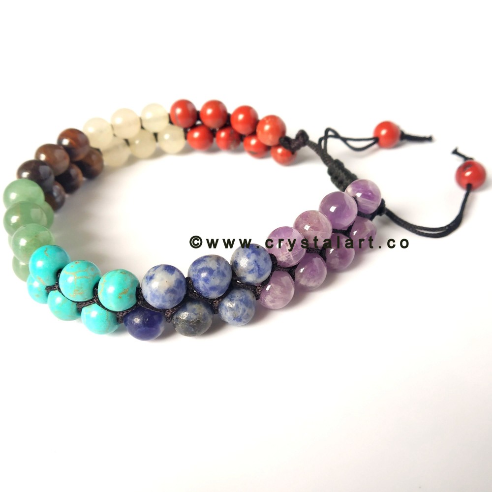 Natural Chakra Stones Double Layer Slider Cord 8 MM Plane Beads Bracelets Unisex