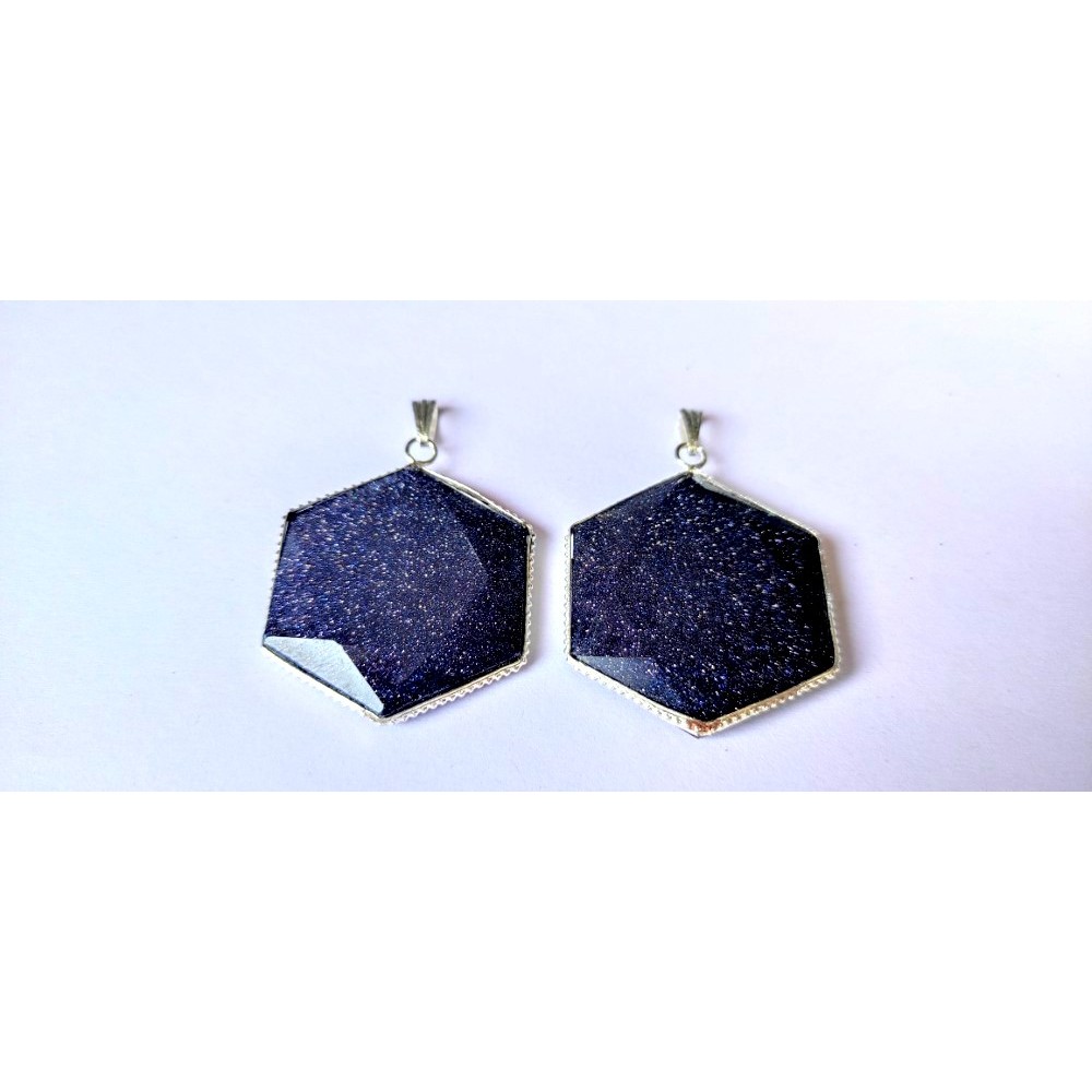 Blue Goldstone Flat Star of David Pendants