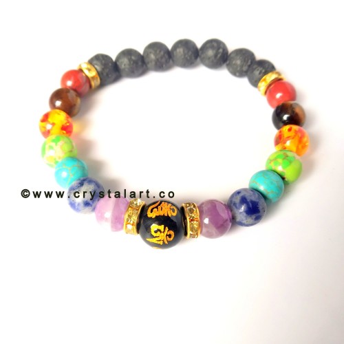 Sanskrit Symbol Chakra With Lava Stones 8 MM Plane Beads Bracelets Unisex