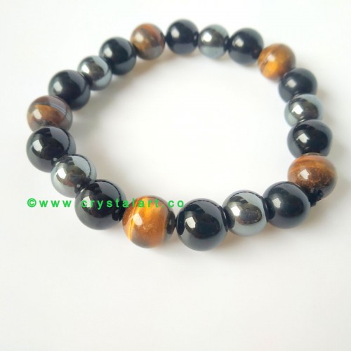 Triple Protection of Tiger Eye, Black Obsidian and Hematite 10 MM Plane Beads Bracelets Unisex