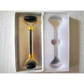 Black Tourmaline Golden Massage Roller with Case and Chips Stone Inside Handle