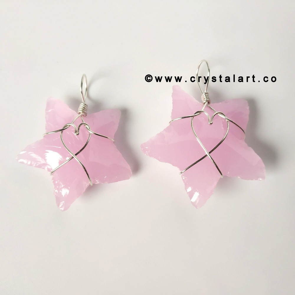 Rose Quartz Wire Wrapped 1.5 Inch Star of David Carving Arrowhead Pendants Unisex