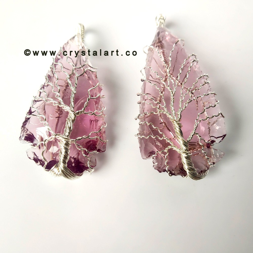 Amethyst Silver Wire Wrapped Arrowhead Stone Pendants