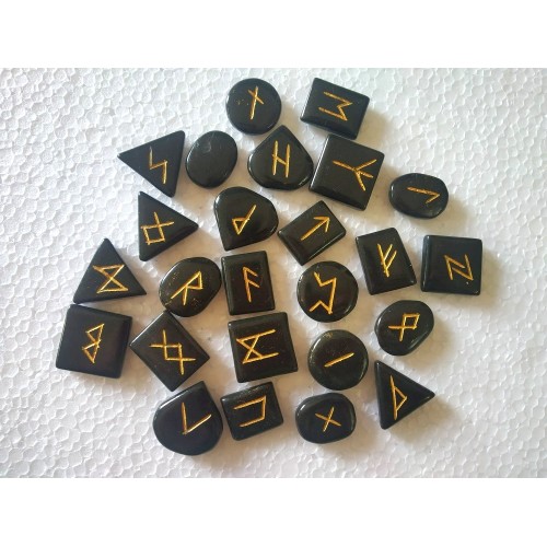 Black Obsidian Free Form Cabochon Shape Rune Set