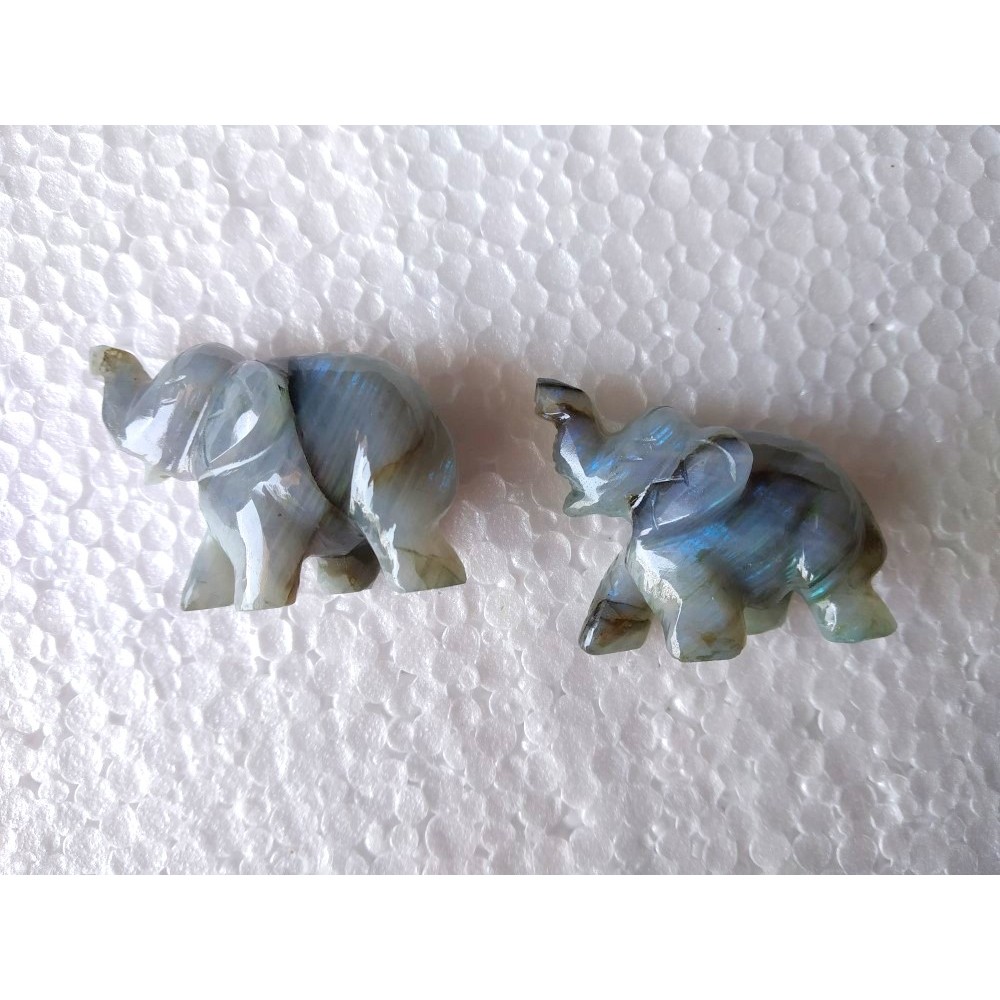 Labradorite with Full Firing Stone 1.5 - 2 Inch Trunk Up Elephant