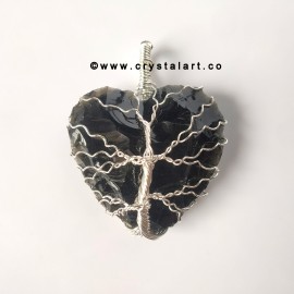 Obsidian Wire Wrapped 1.5 Inch Heart Shape Carving Arrowhead Pendants Unisex