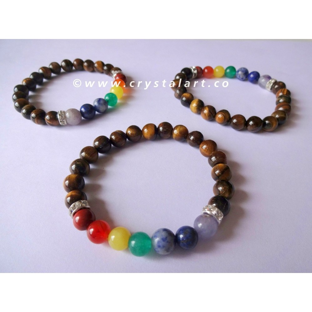 Tiger Eye 7 Chakra Plane Beads Chakra Bracelet