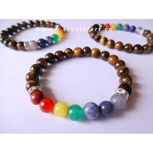 Tiger Eye 7 Chakra Plane Beads Chakra Bracelet