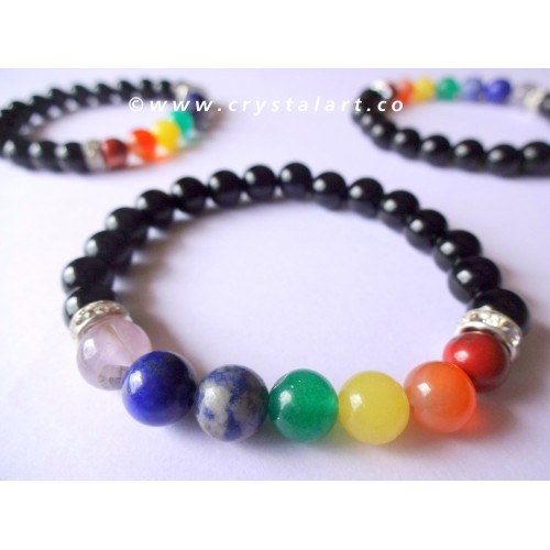 Black Obsidian 7 Chakra Plane Beads Chakra Bracelet