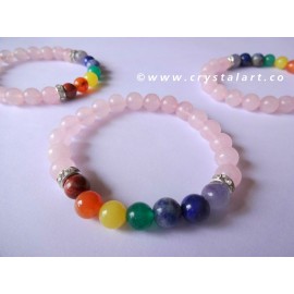 Rose Quartz 7 Chakra Plane Beads Chakra Bracelet