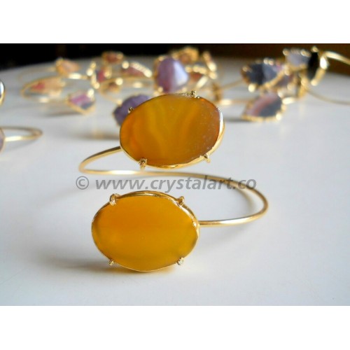 Yellow Onyx Stone Electroplated Cabochon Shape Bangle