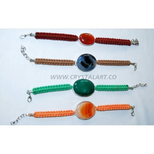 Mix Agate Stone Cabochon Lock Cord Lace Bracelets