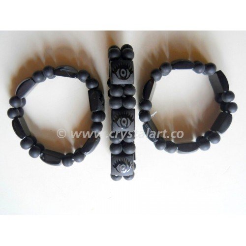 Black Obsidian Embossed Cats Eye Bracelets