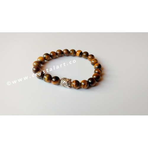 Tiger Eye 8 MM Face of Buddha Plane Beads Bracelets