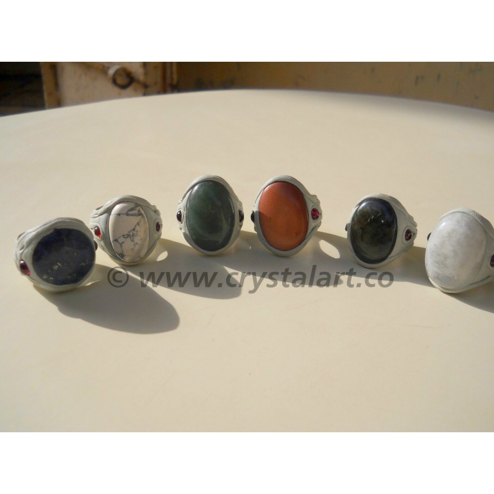 Mix Agate Stone White Tibetan Finger Ring